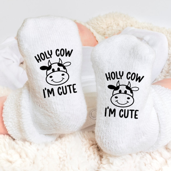 Holy Cow I'm Cute Socks, Baby Socks, Cow Socks, If you can read this socks, Funny Baby Socks