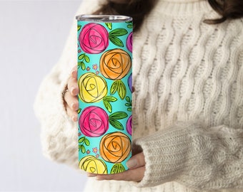 Floral Tumbler, Watercolor Flowers, Gift For Mom, Tumbler, Tumbler, Skinny Tumbler