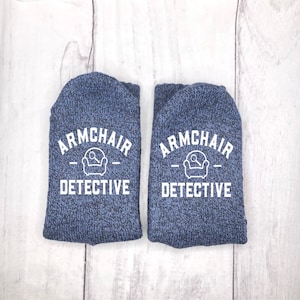 Armchair Detective Socks, True Crime Socks, Crime Show, Gift For Her