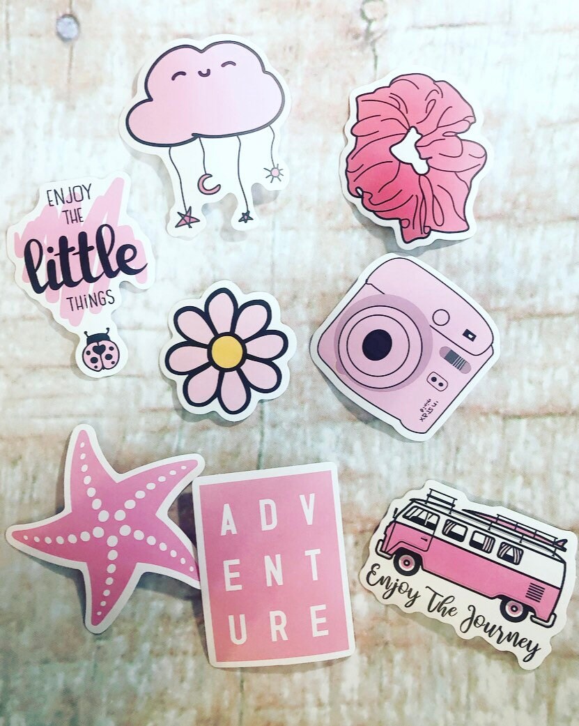 pink stickers pack all pink sticker assortment cute etsy