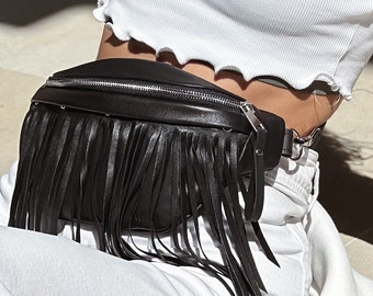 Fringe fanny pack Leather festival bag Western fringe purse Bum bag for women  Burning man fanny pack Boho chic bag Waist belt bag