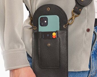 Cell phone pouch with strap, Leather utility belt women, Crossbody phone bag for men, Phone purse strap for iPhone, Leather utility belt bag