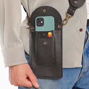 Cell phone pouch with strap, Leather utility belt women, Crossbody phone bag for men, Phone purse strap for iPhone, Leather utility belt bag