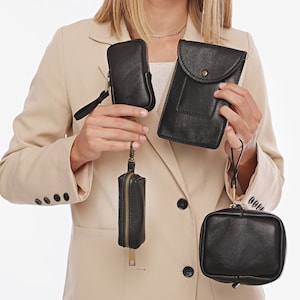 Cinturino per cellulare con organizer tascabile in pelle per EDC Piccolo astuccio con cerniera per chiavi e monete per borsa Set di borse a tracolla Regalo da viaggio per lei