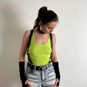Women Rave Outfit Accessories Set Burning Man Costume Chest Harness Suspenders Cosplay Leather Lingerie Festival Clothes Concert Bralette