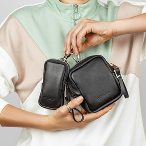 Porte-monnaie en cuir avec fermeture éclair et mousqueton Petite pochette edc et bandoulière pour téléphone Organiseur de poche pour clés Mini porte-monnaie