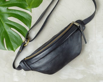 Black Leather Hip Bag | Designer Belt Bag Women | Leather Fanny Pack for Woman | Leather Hip Pouch | Black Leather Belt Bag for Women