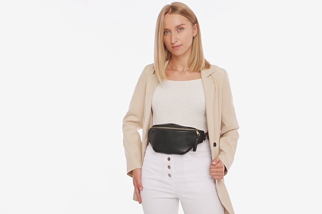 Black Leather Fanny Pack Women, Bum Bag for Her, Leather Belt Bag — free download