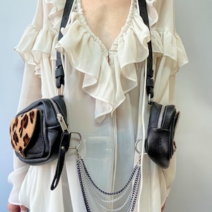 Bolso bandolera de leopardo, bolso con estampado animal del oeste, cadena para monedero, soporte para teléfono para festival, bolso con arnés para rave de Burning Man, bolso de hombro de cuero