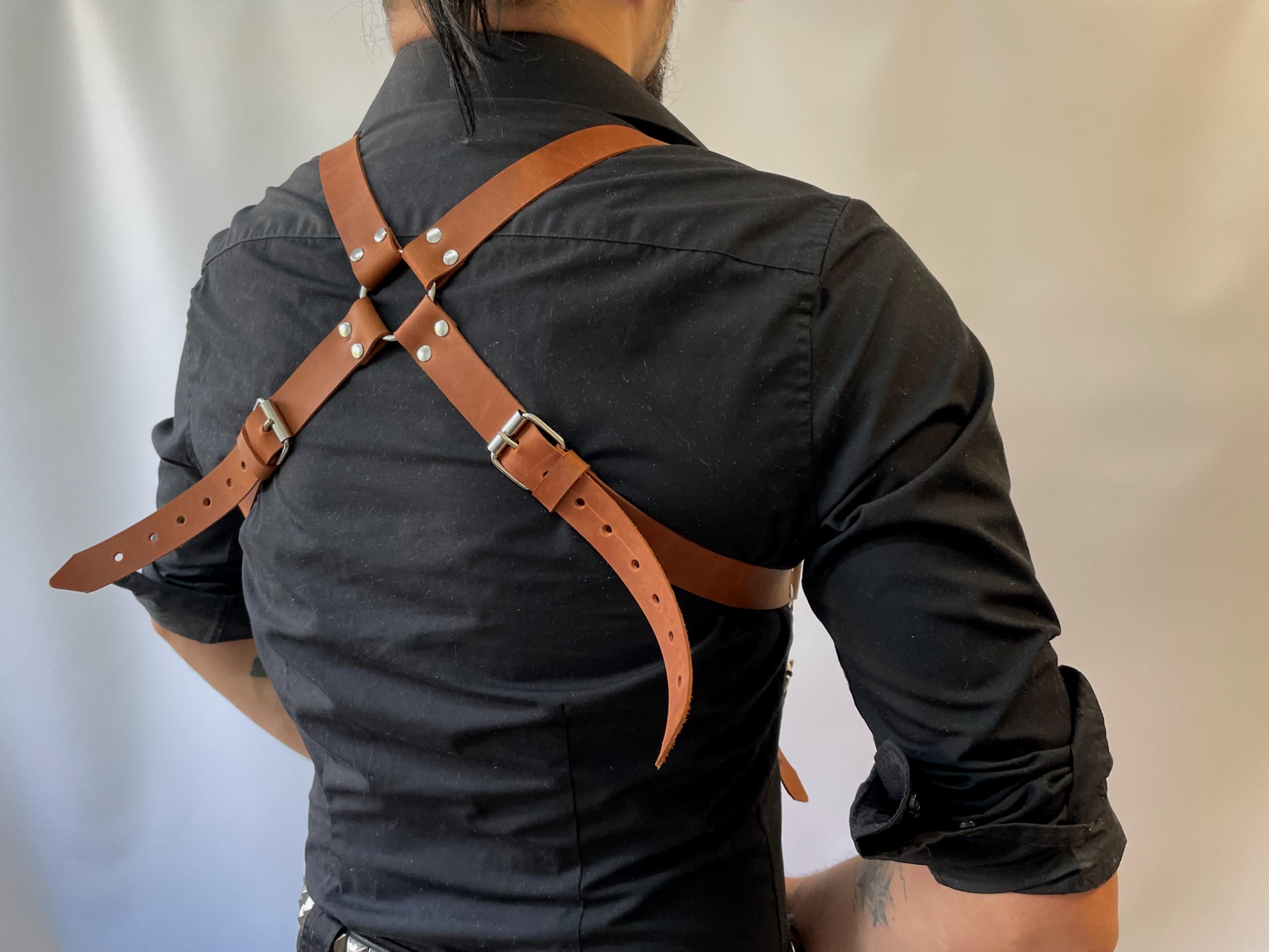 NEW Suspenders Brown Body Harness Adjustable Chest Harness Leather Belt *NEW* Adjustable PU Leather Shoulder Chest Belt Suspender Harness  main image 2