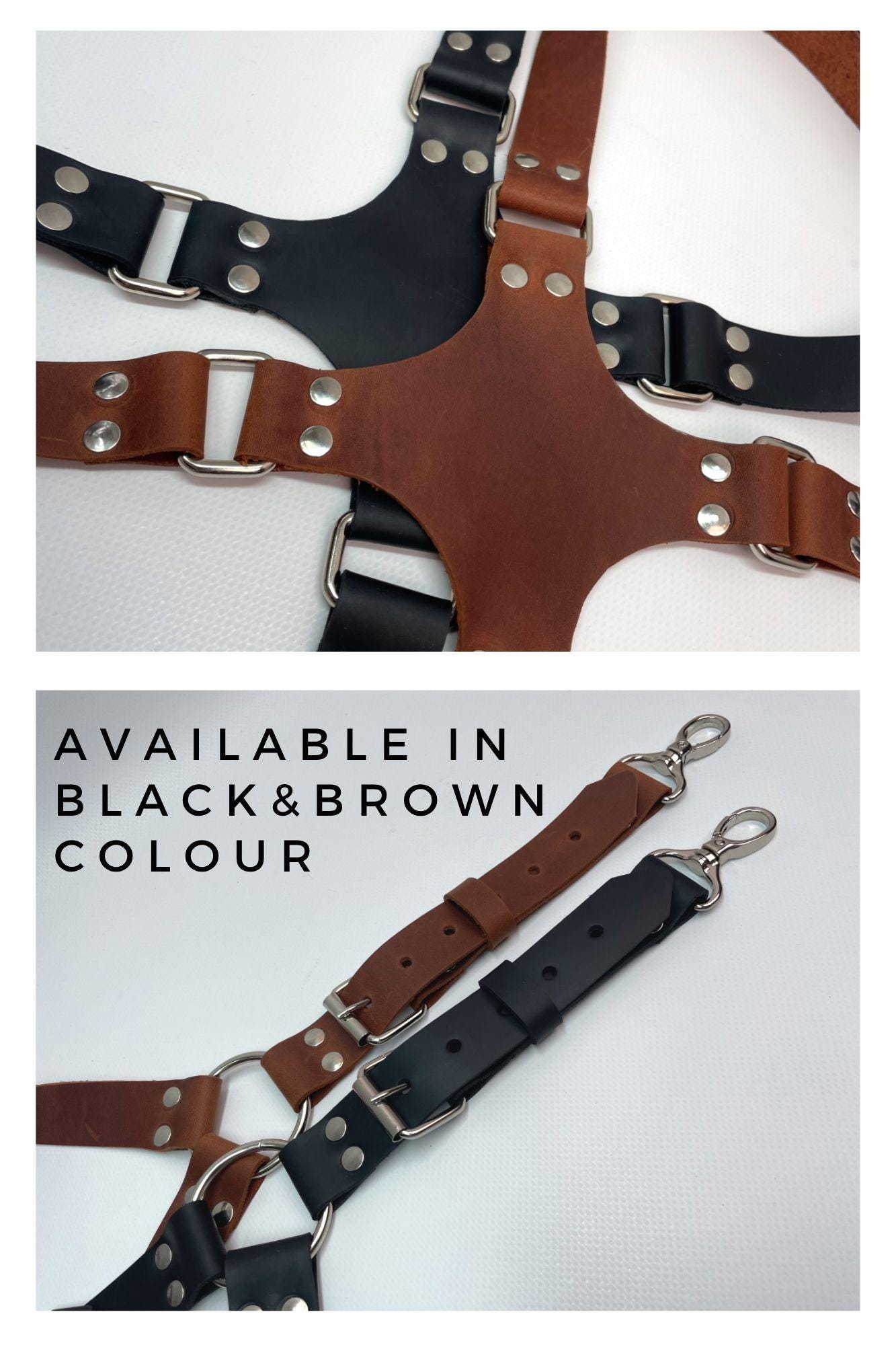 Adjustable Brown Leather Chest Harness Men, Personalized 