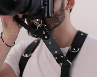 Dual Leather Camera Harness for Men, Peak Design Camera Strap, Travel & Wedding Photographer Gift