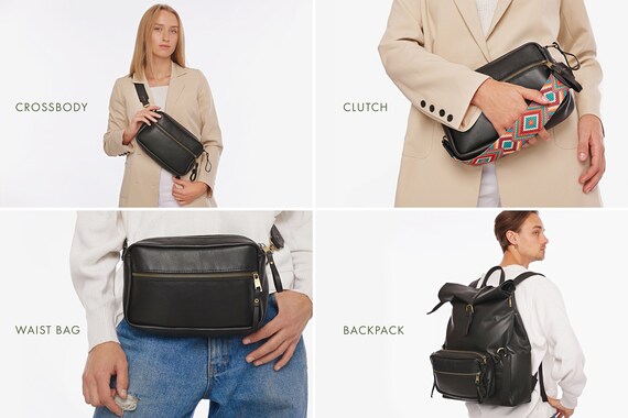 Zwart leren sling bag voor dames kleine leren tas crossbody