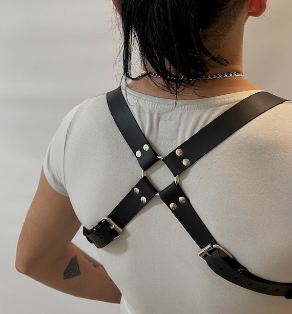 Black Leather Chest Harness Straps Cage Leather Body Harness | Haute Cuir | Wolf & Badger main image 2