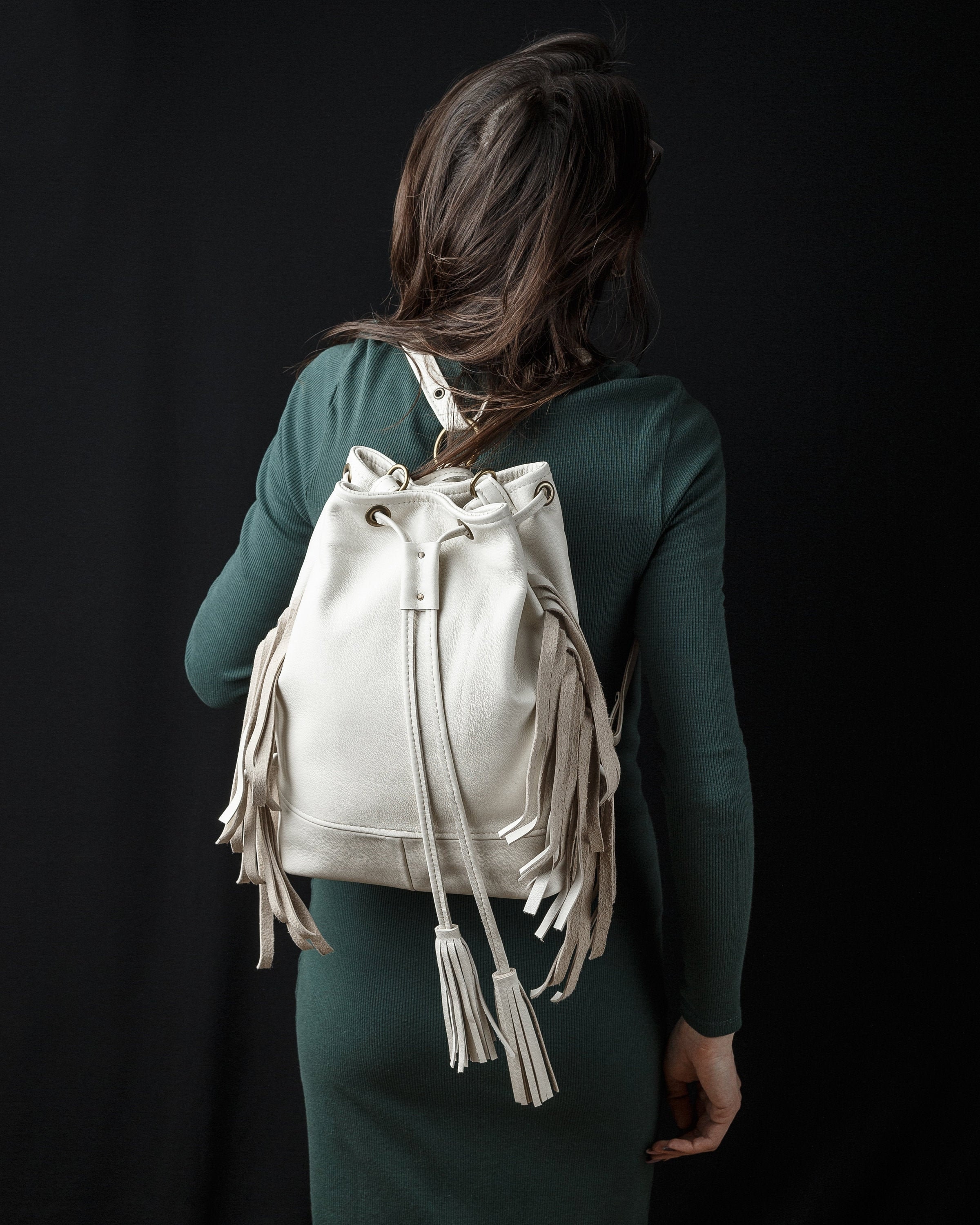 leather fringe backpack purse