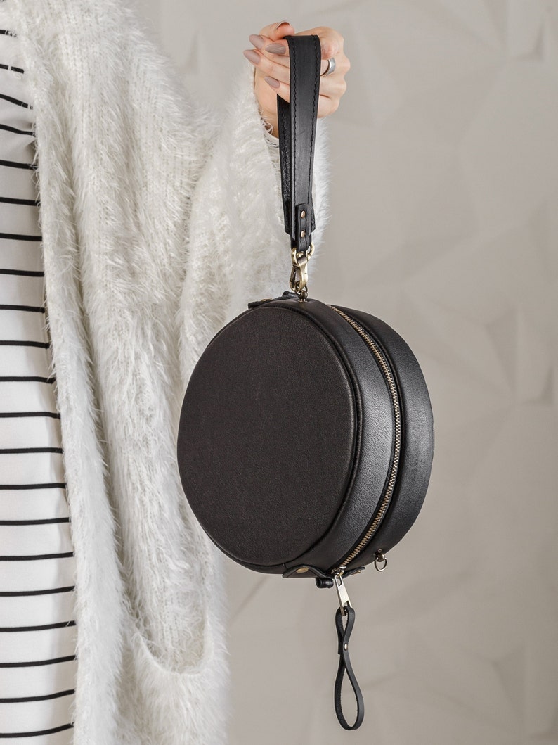 Black Circle Purse Round Leather Crossbody Bag for Women Etsy