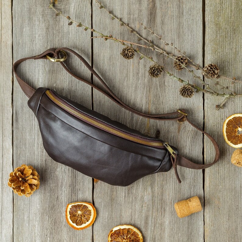 Brown leather fringe fanny pack Leather belt bag women Etsy