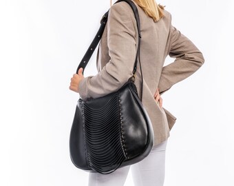 Slouchy leather hobo bag Black Tote Bag Woman Women s Bag Black hobo shoulder bag Slouchy leather bag Large leather hobo bag woman