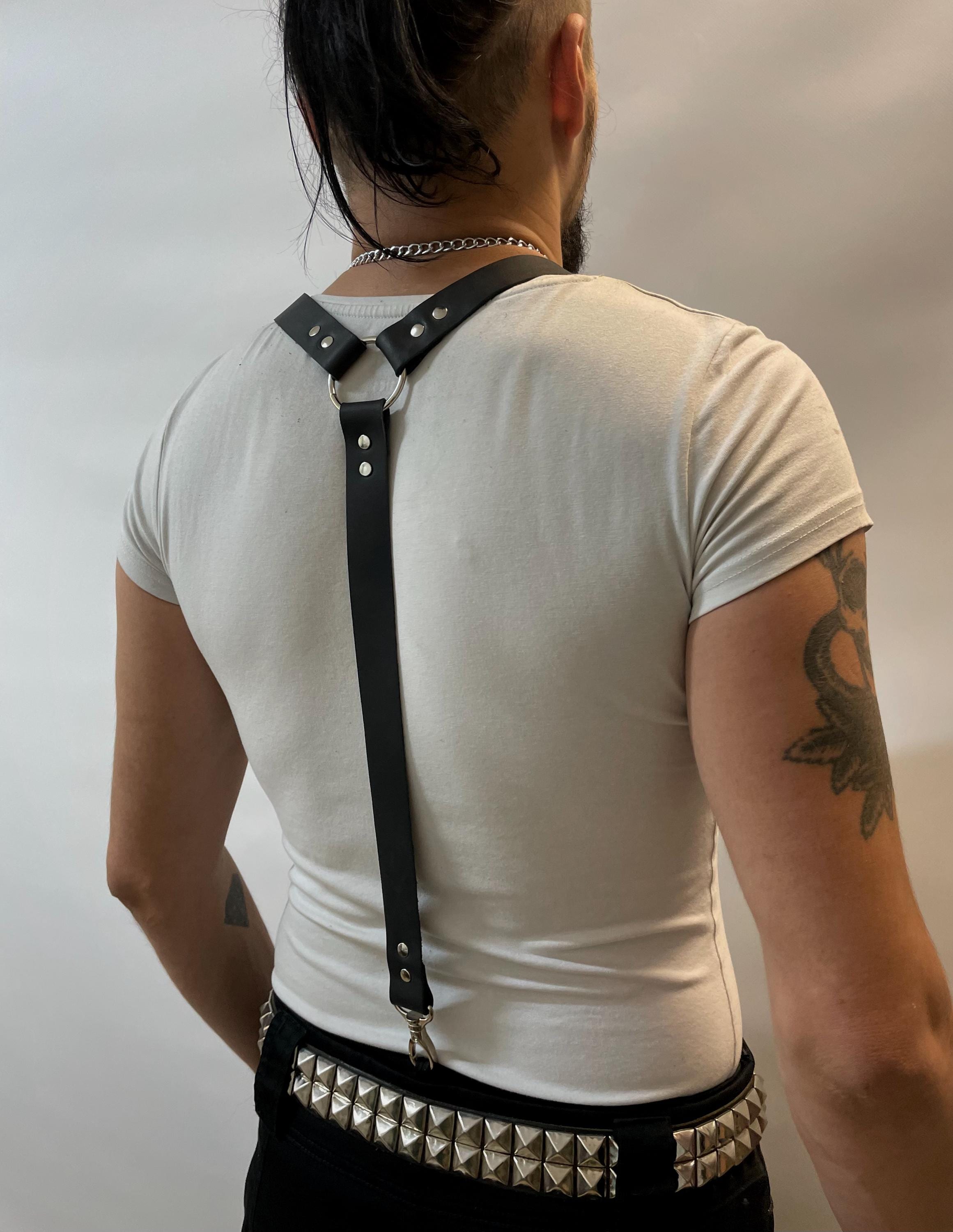 Bretelle Steampunk In Pelle Uomo - Design Vintage Con Ganci Metallo E Regolabile