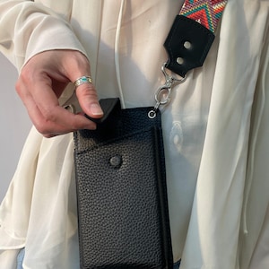 Charm crossbody lanyard Vegan cell pouch bag with phone strap Sling walkie talkie holder Wallet phone case Birthday gift for girlfriend