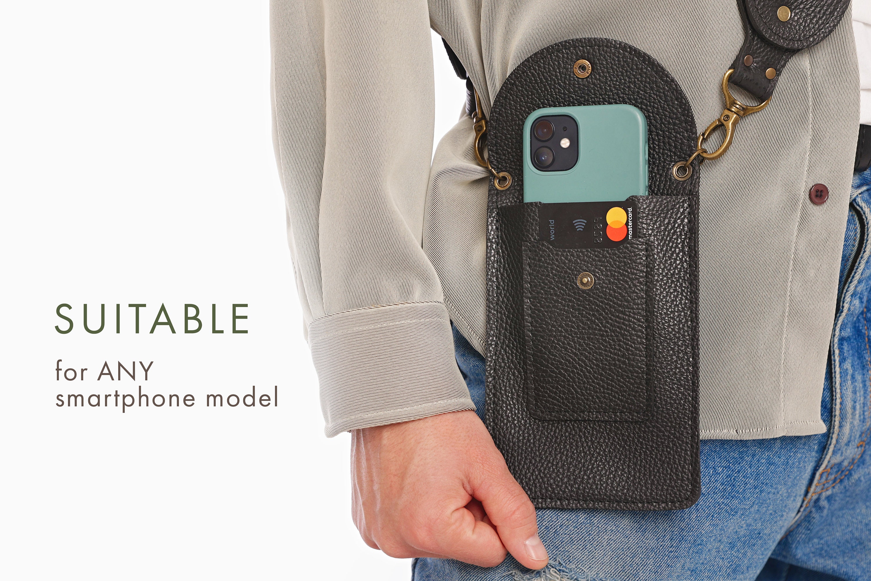 Borsa A Tracolla In Pelle Per Telefono - Marsupio Da Uomo Con Porta Cellulare, Boras A Tracolla Da Viaggio, Universale Per IPhone E Samsung