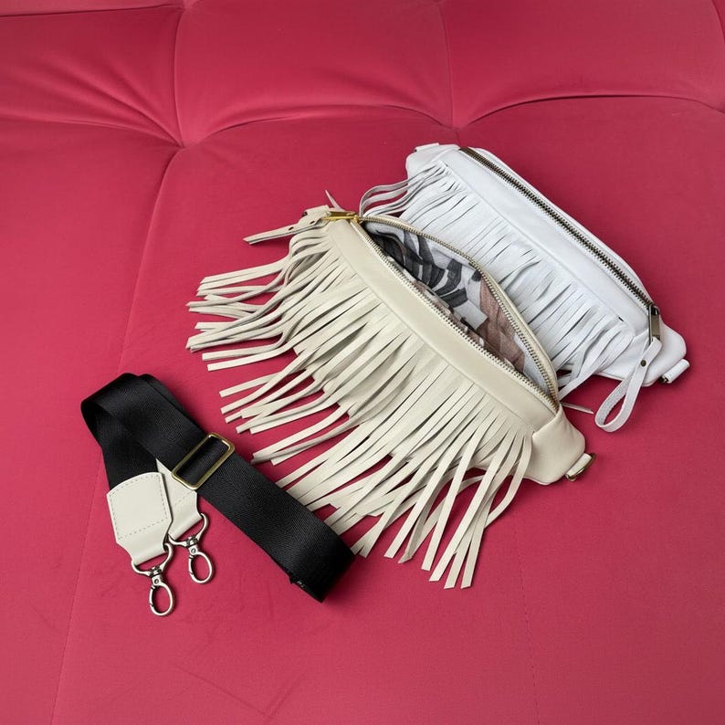 Brown Leather Fringe Fanny Pack for Women, Western Festival Belt Bag, Boho Crossbody Bag image 7