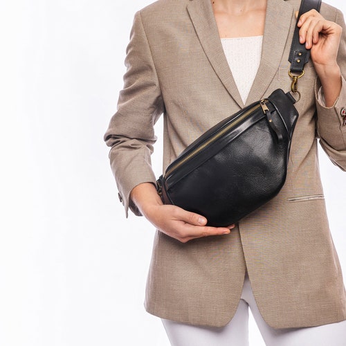 Black Leather Sling Backpack for Women Large Crossbody Sling Etsy