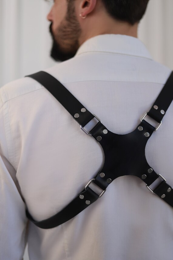 Black Leather Personalized Suspenders Harness, Wedding  display picture 1