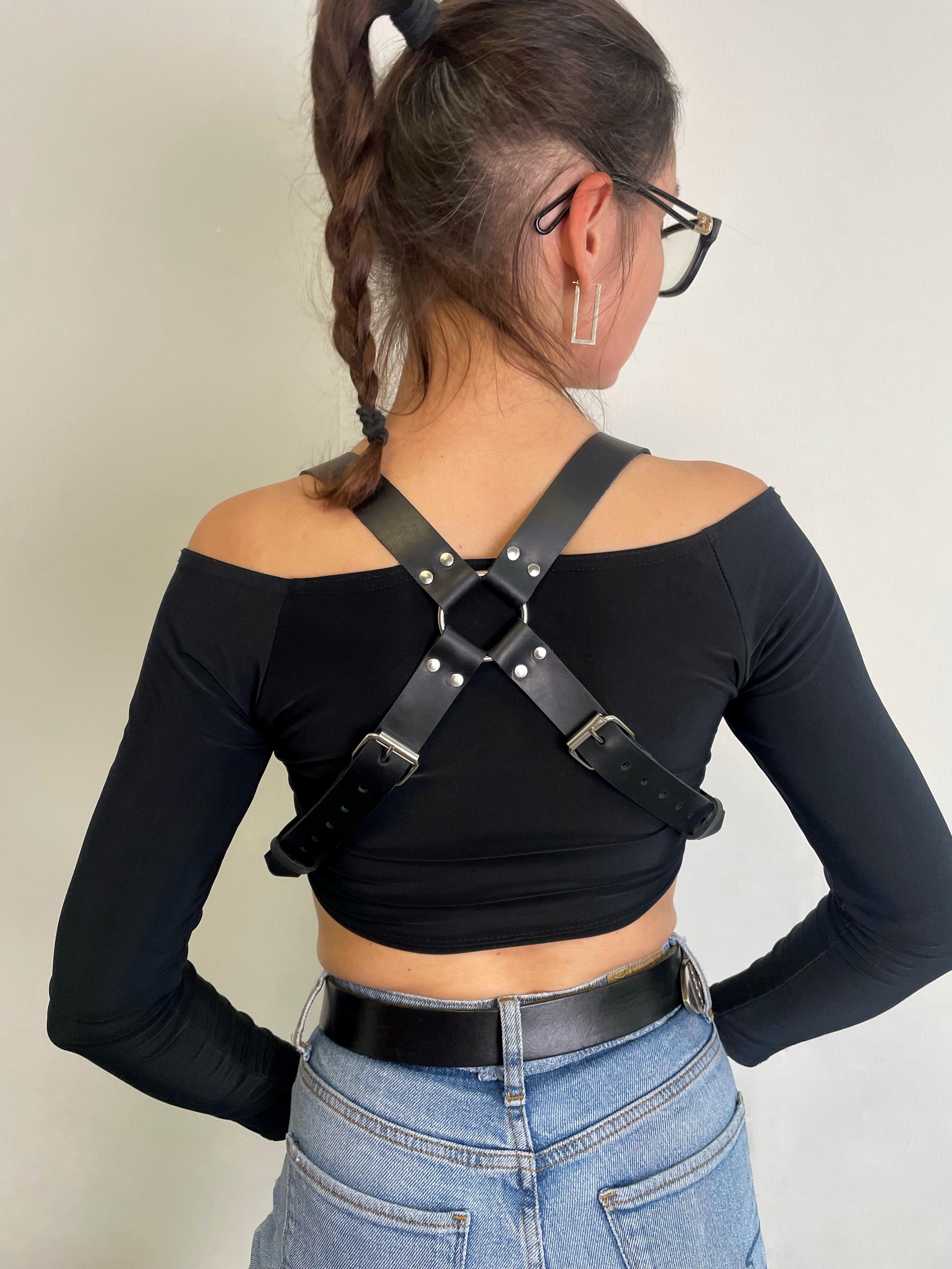 New Black Leather Belt Style Body Harness with Silver ORings & Buckles Black & Silver Stud O-Ring Ball Chain Belt | Hot Topic main image 2