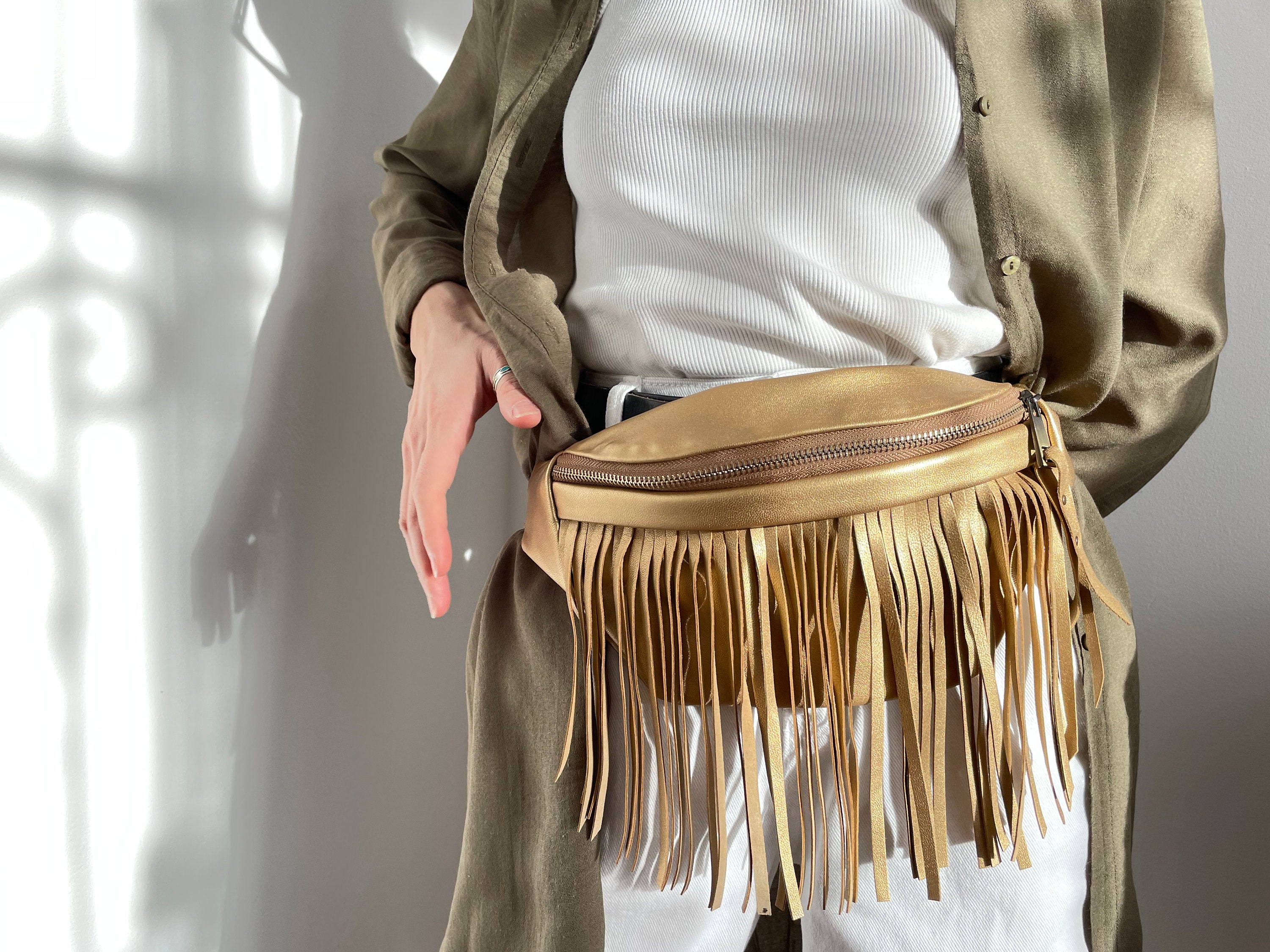 Black fringe fanny pack best sale