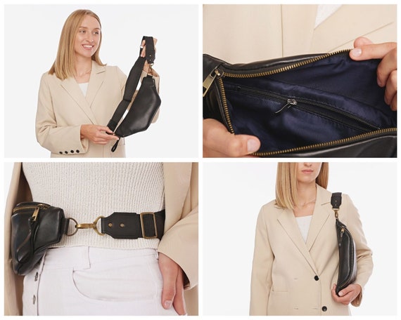 Gürteltasche aus Leder Gürteltasche aus schwarzem Leder Glattleder