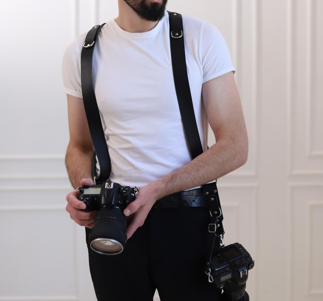 Double Leather Camera Harness for Men, Dual Shoulder Strap, Peak Design ...
