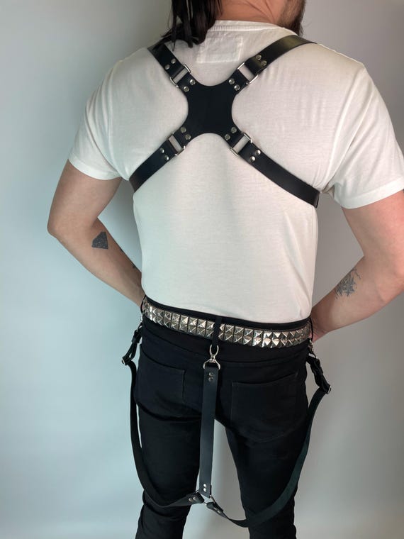 Grunge Leather Chest Harness, Cyberpunk Rave Suspenders, Plus Size Available