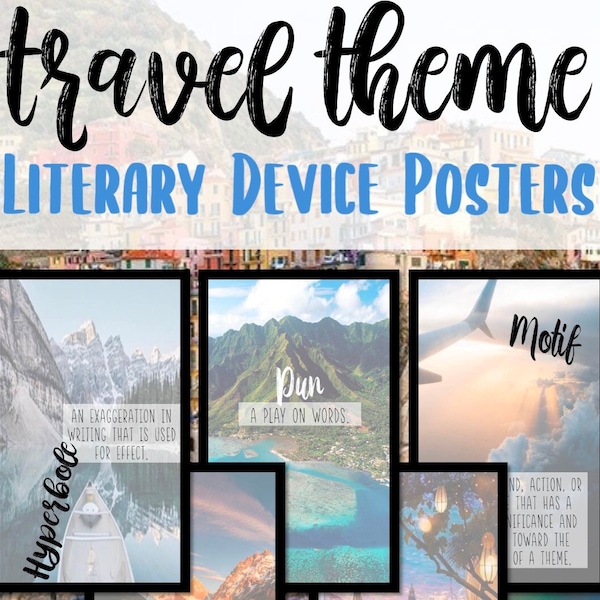 Travel Theme Literary Device Posters | 35+ Posters |Classroom Decorations | ELA English Class |