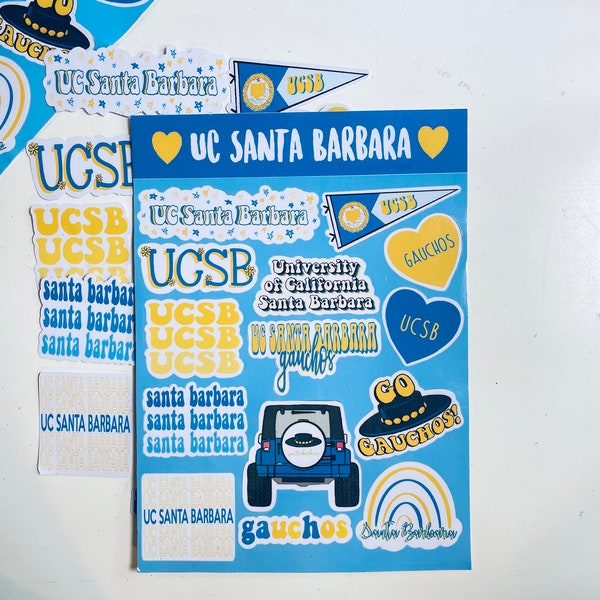 14 UCSB University of California Santa Barbara VInyl Sticker Sheet UCSB Gauchos Kiss Cut Sticker Sheet