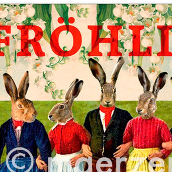 Postcard "Easter Bunny Family with Lily of the May" (21), for children,Easter card,Easter greeting,flowers,Easter walk,friendship,fruehling