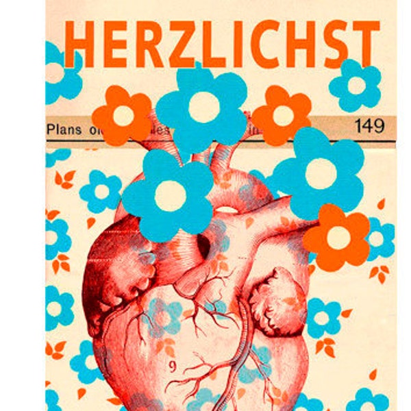 Grusskarte "Herzlichst", für jeden Anlass, Blumen,Herz,flower power,Prilblumen,herz anatomisch,witzige Geburtstagskarte