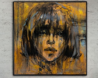 Abstract Portrait Painting Canvas Figurative Wall Art Woman Face Artwork Customized Painting 32x32 Art Giant Wall Art Aesthetic Room Decor