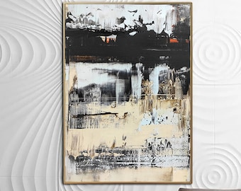 39.37x25.59" Large Original Abstract Beige Paintings On Canvas Modern Minimalist Art Textured Black And White Oil Painting for Living Room