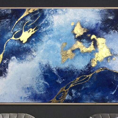 Abstract Wall Art Navy Blue Gold Watercolour Shapes Printable | Etsy