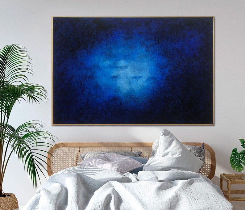 Large Modern Art Navy Blue Painting Abstract Painting Blue Etsy