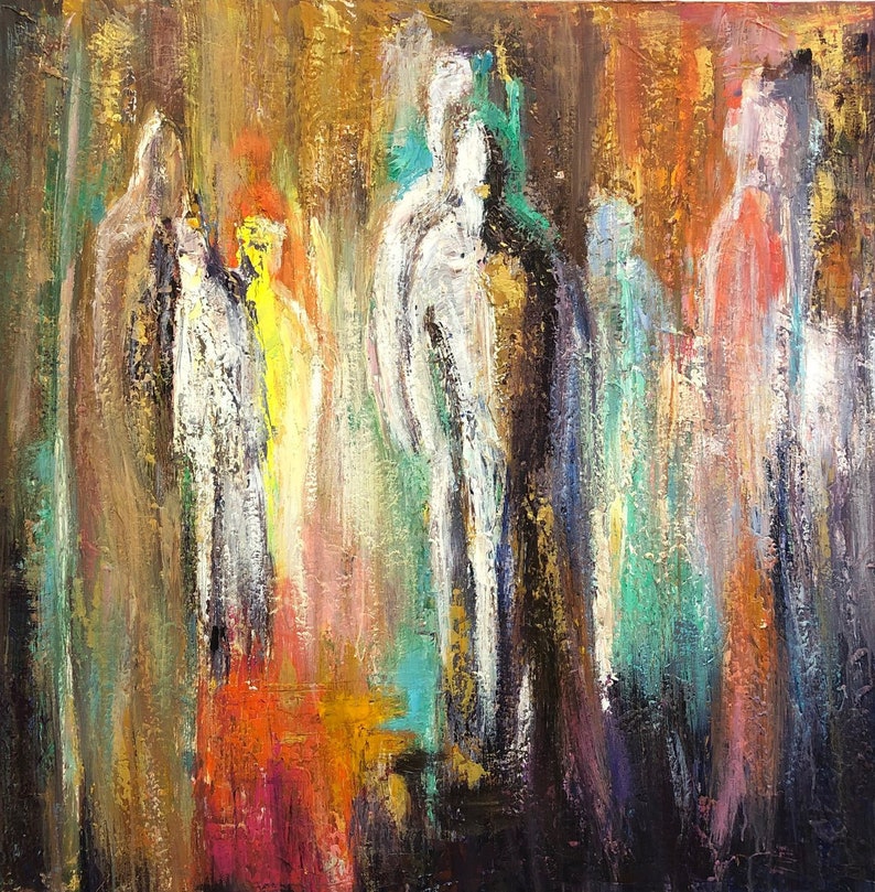 Figurative Abstract Painting Large Colorful Painting Humans Etsy