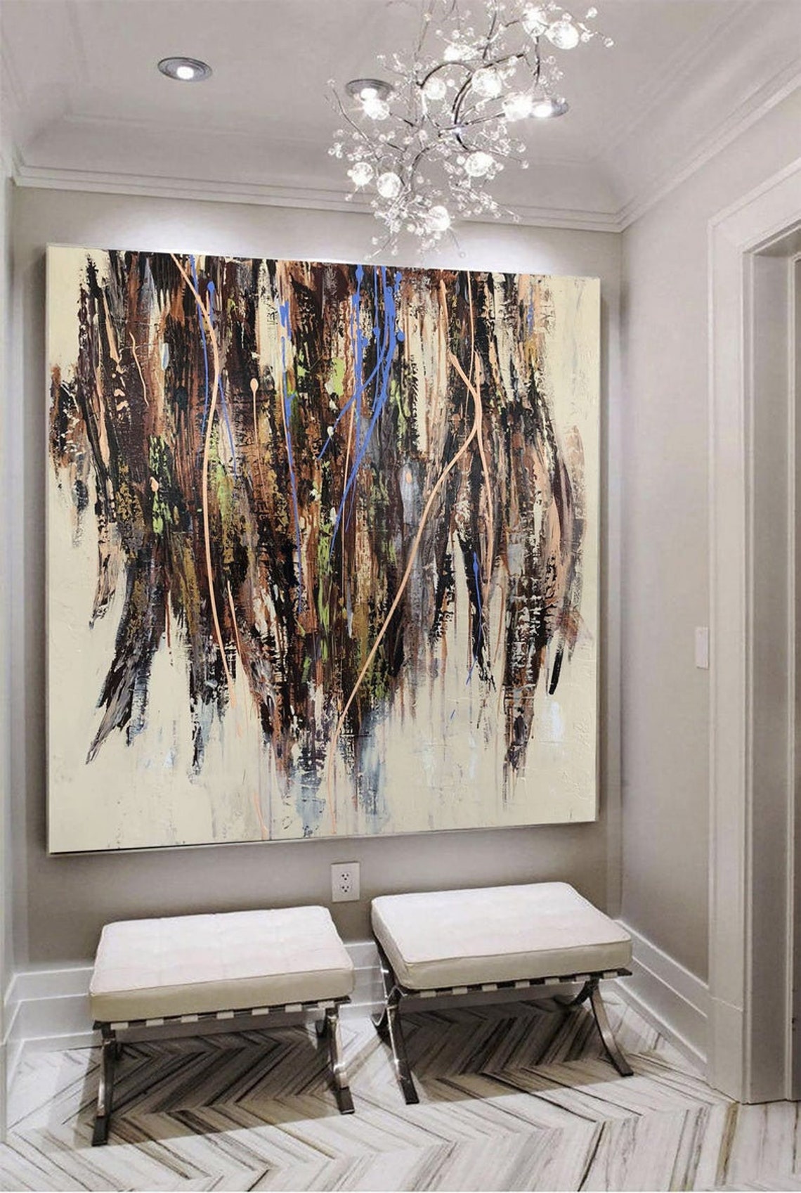 Wall Art Large Abstract Canvas Beige Painting Brown Painting Etsy
