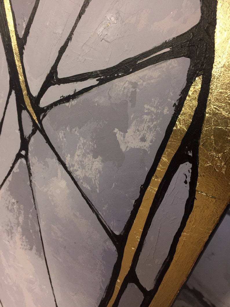 Original Gold Leaf Painting Large Abstract Painting Gray Etsy