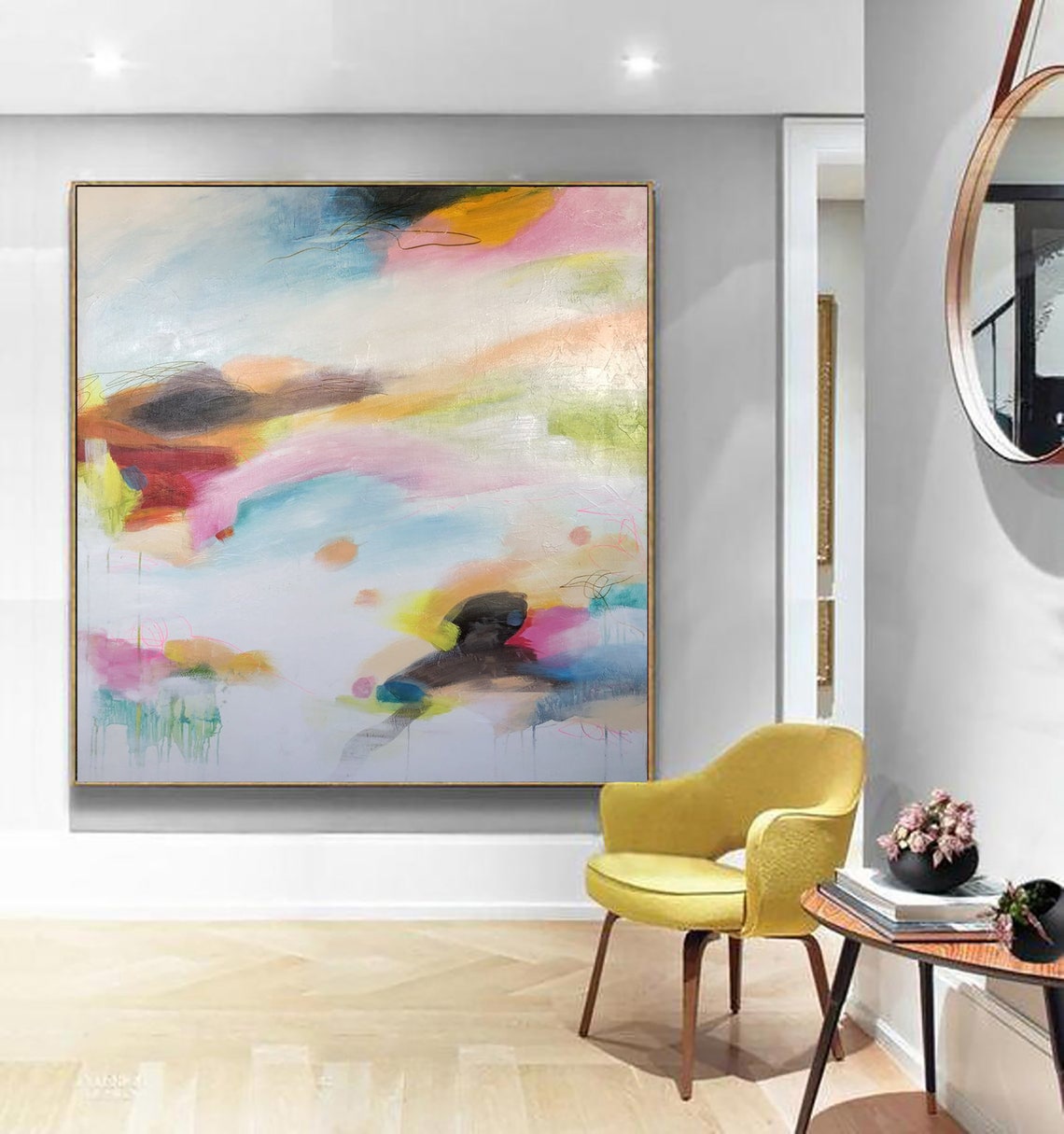 Large Wall Painting Colorful Pastel Painting On Canvas White Etsy