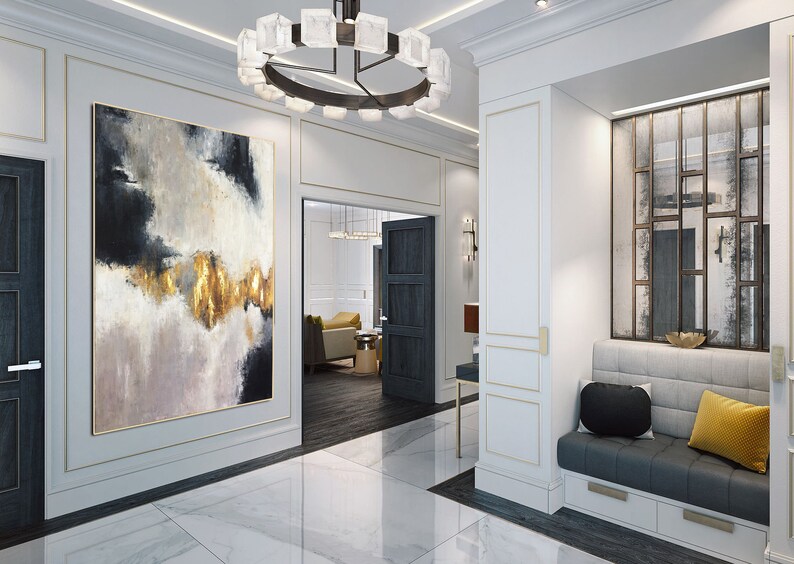 Extra Large Abstract Painting Gray Painting Gold Leaf Painting Etsy