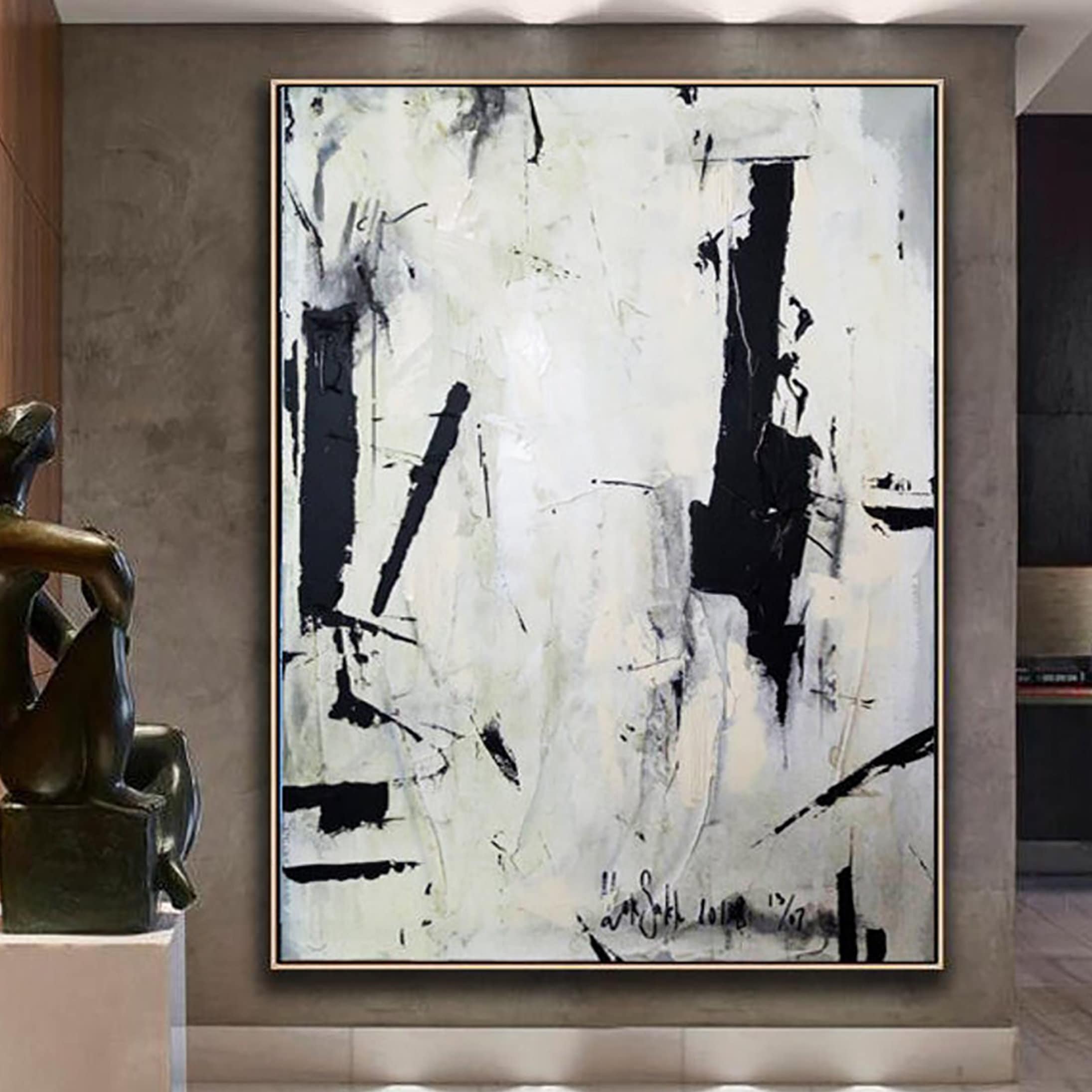 Large Abstract Painting on Canvas Black White Wall Art  Etsy