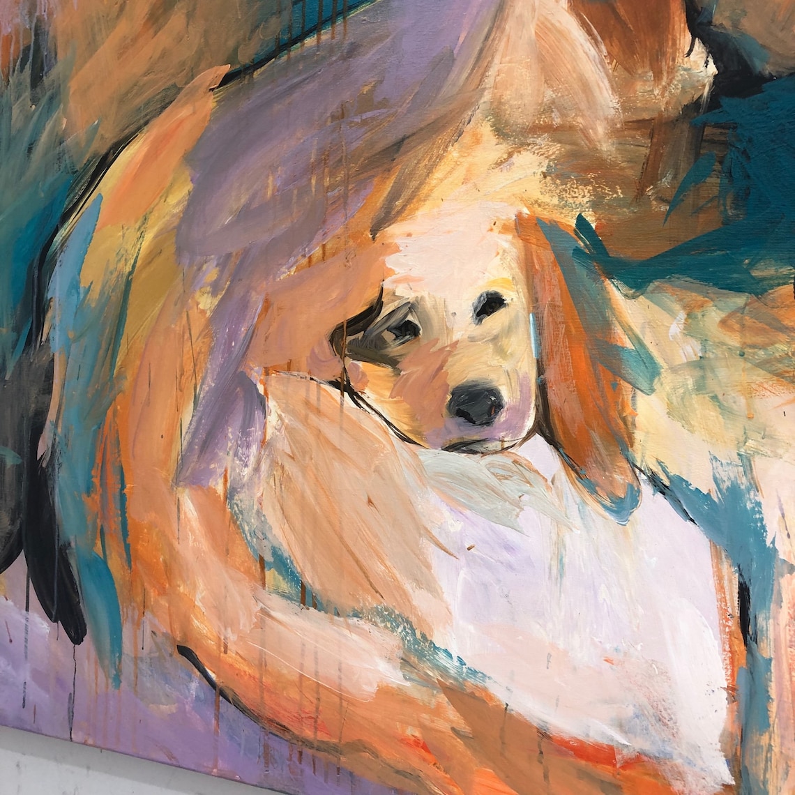 40x54 Large Dog Painting Abstract Colorful Wall Art Etsy