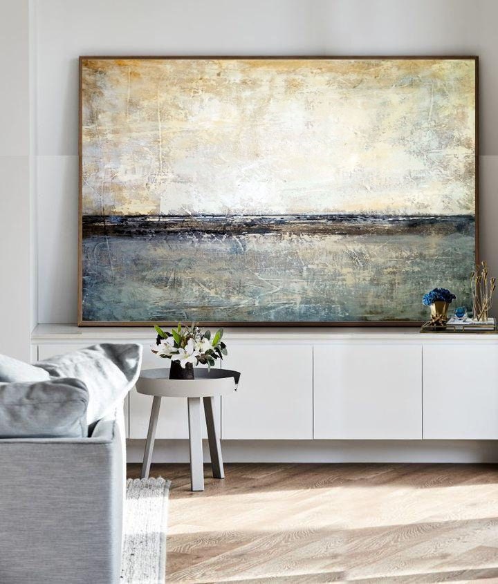 Large Canvas Abstract Art Beige Painting Gray Painting Black Etsy