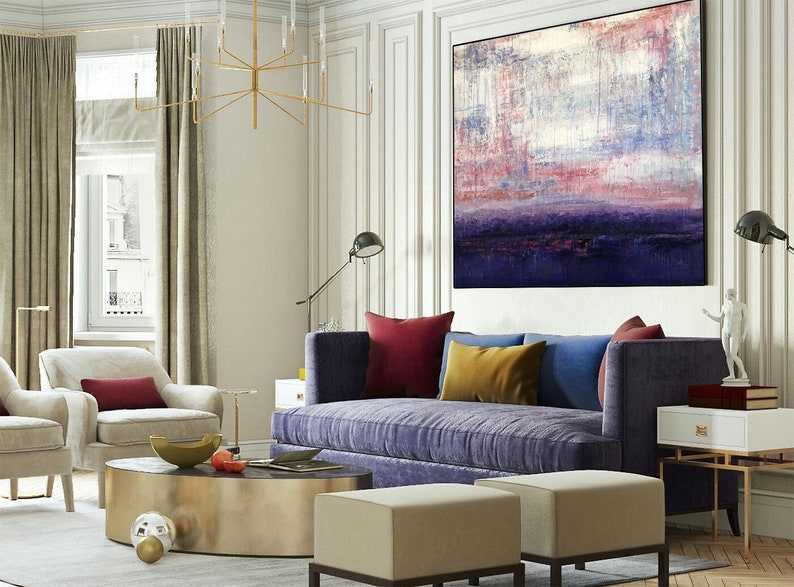 Large Abstract Painting On Canvas White Painting Blue Painting Abstract Oil Painting Original Abstract Canvas Wall Art Office Decor